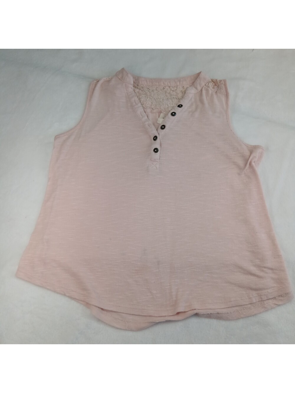 Neon Soul Pink Lace Henley Tank Top M Boho Cottagecore Slub Knit Sleeveless